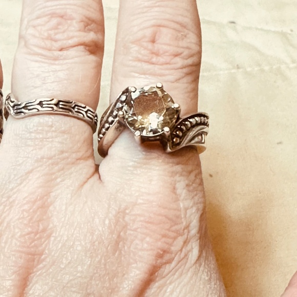 925 Sterling Silver Pale Green Round Prasiolite Bypass Ring - Picture 3 of 14